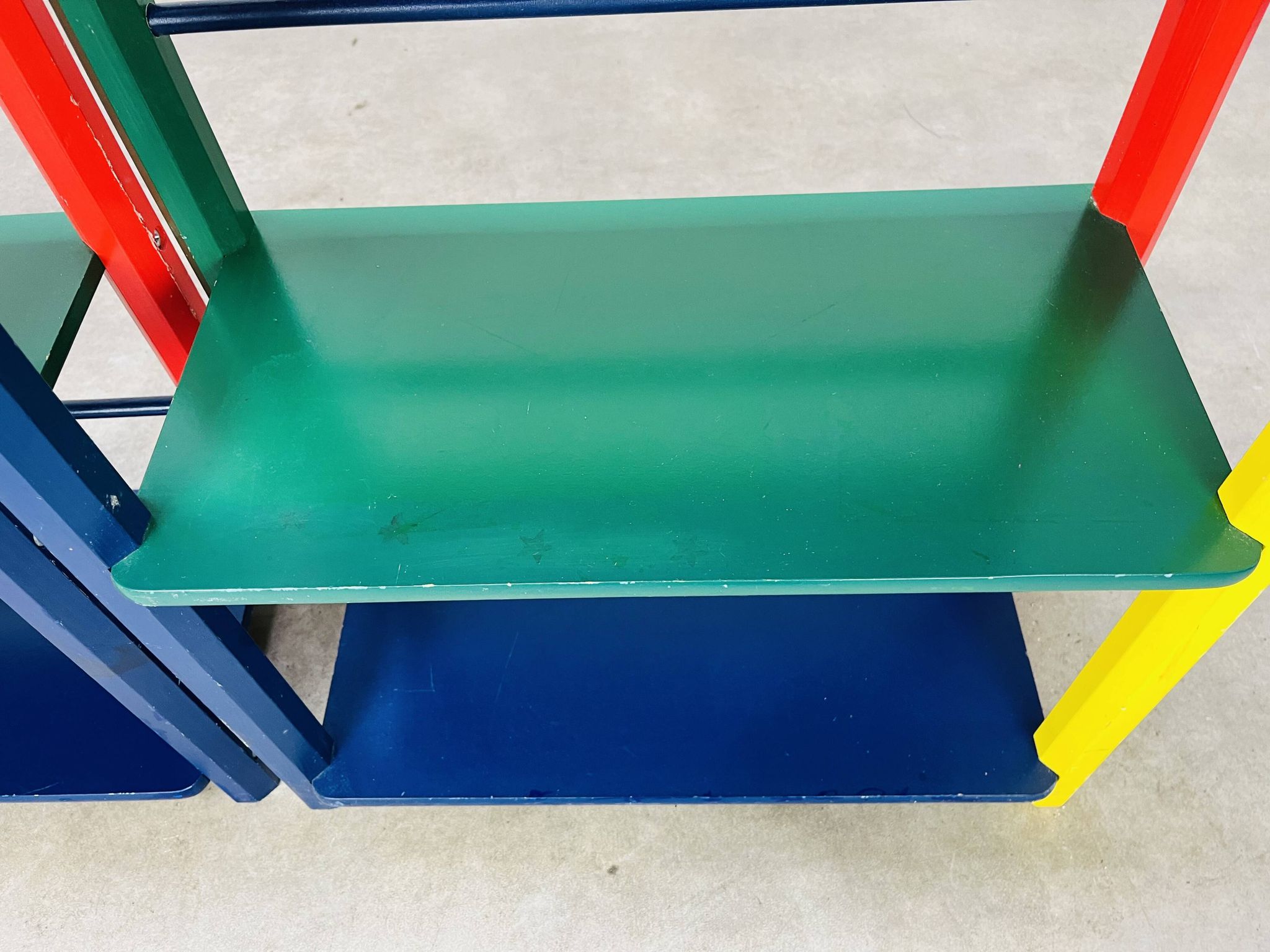 Pair of pencil-style shelves by Pierre Sala for children.