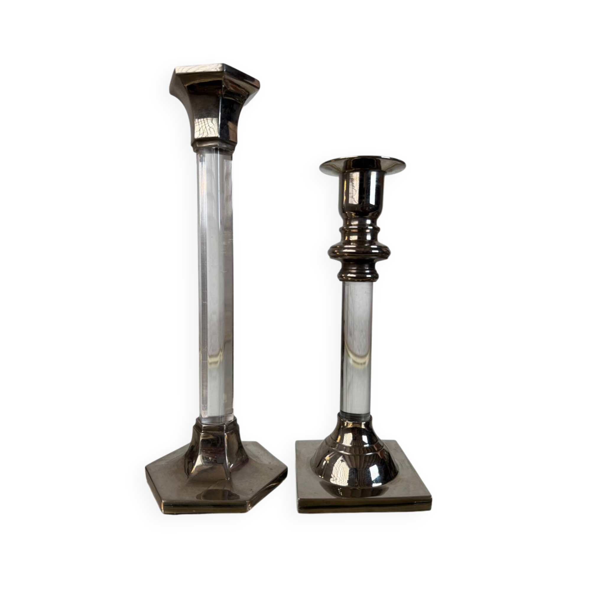 80s silver metal acrylic candle holders