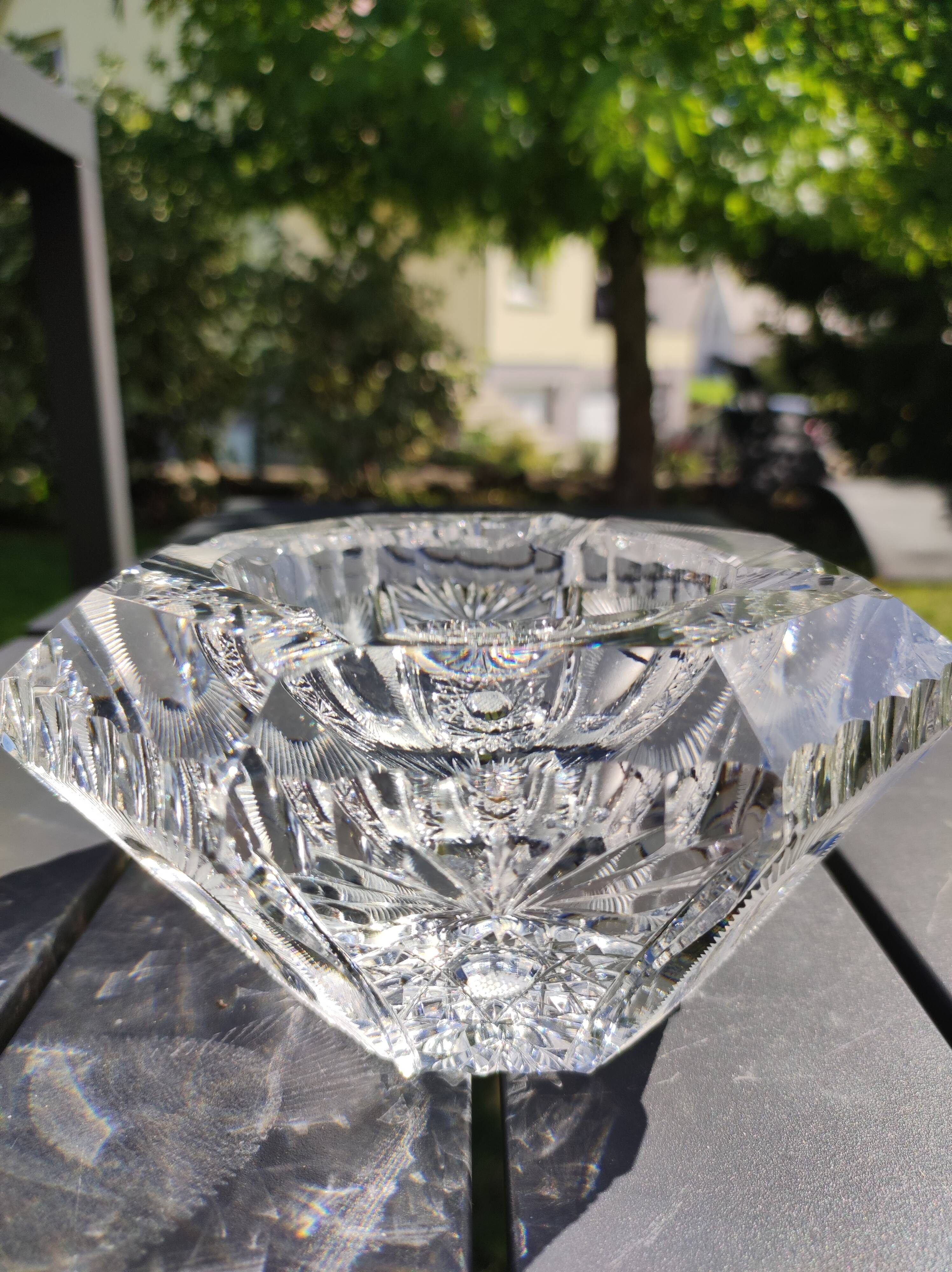 Empty pocket/Ashtray octagonal shape Diamond in finely cut Bohemian crystal, vintage