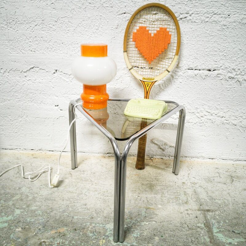 Vintage side table in metal and smoked glass