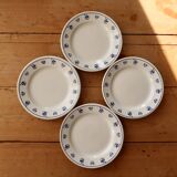 4 vintage earthenware dessert plates with breakfast motif