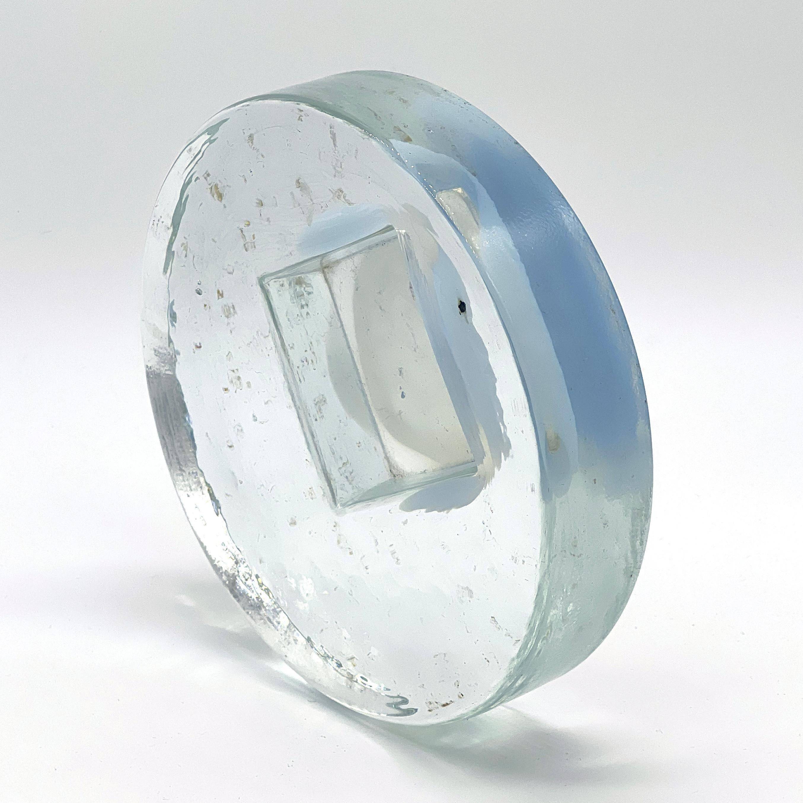 Vintage Midcentury Murano Glass Ashtray in Frosted Glass with Blue Accents