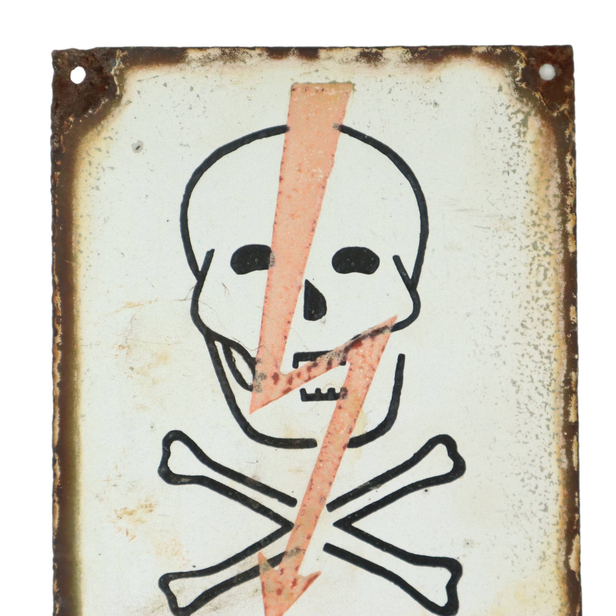Polish Enamel Sign Danger High Voltage Skull Collectible Item