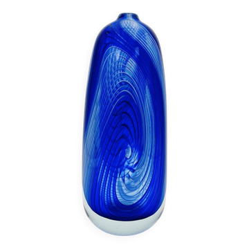 Grand Vase R Pierini 1998 Verre Art Bleu Blanc Bulle 31cm 5kg Signé