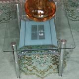 Table basse en verre, deux plateaux 110X65 cm