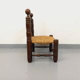 Vintage Charles Dudouyt Brutalist Low Chair in Wood and Straw, 1940s