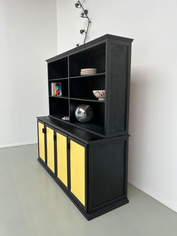 Buffet 2 corps, format XXL, ancien meuble d'école en bois
