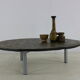 Large brutalist slate stone round coffee table
