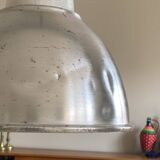 Industrial ceiling pendant light in aluminum and holophane-type glass