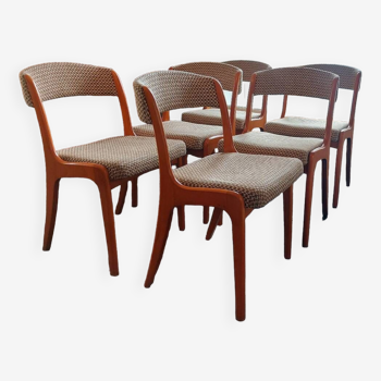 Set of 6 vintage chairs - “Cadix” model from Baumann - vintage in beech and checkerboard tweed - 1970s