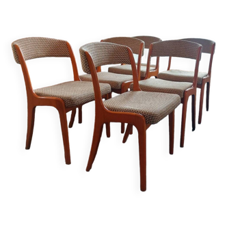 Set of 6 vintage chairs - “Cadix” model from Baumann - vintage in beech and checkerboard tweed - 1970s