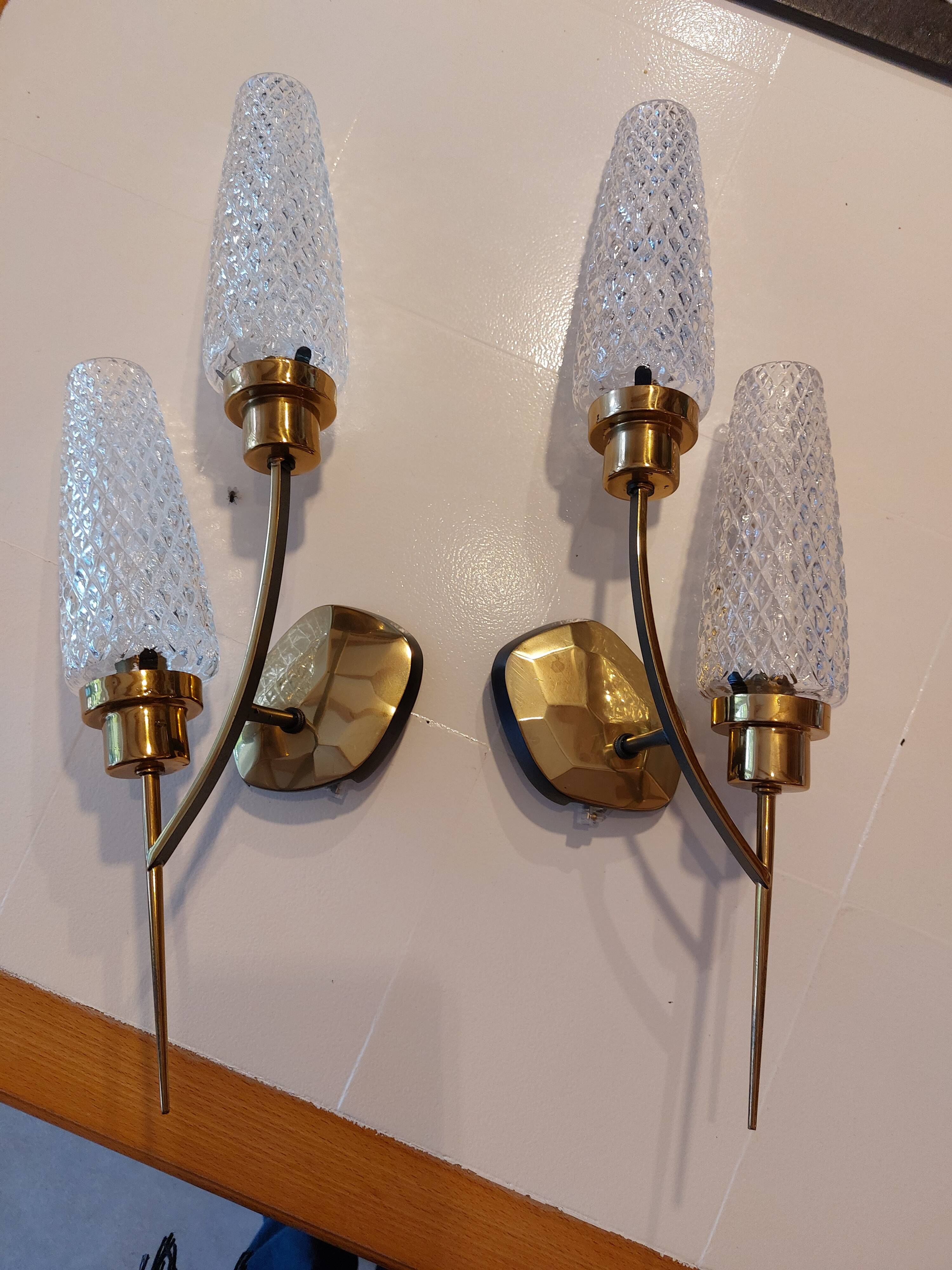 set of 4 glass tulips, for wall or portable lamp