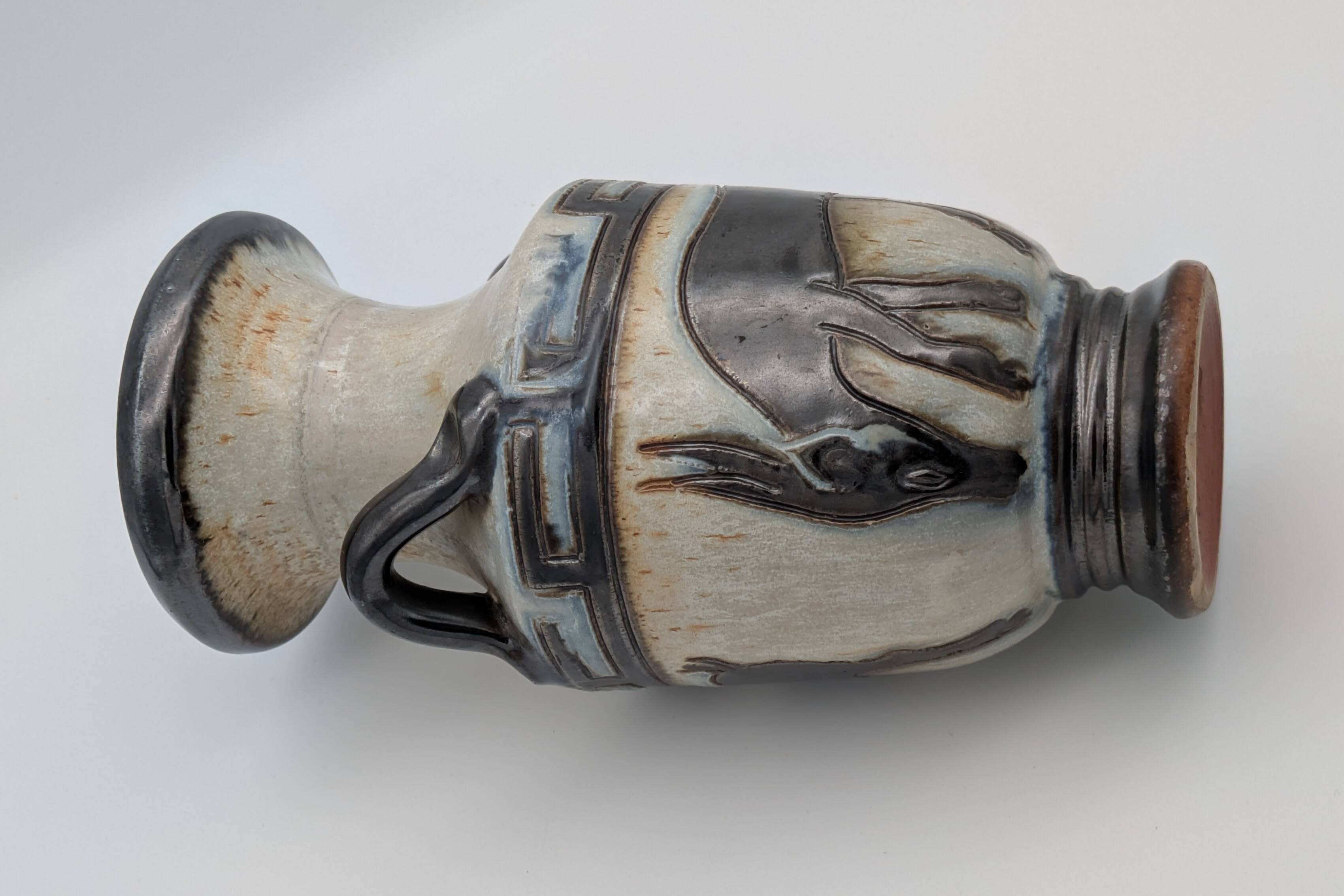 Roger Guérin (Bouffioulx) - Art Deco Vase Salt Glaze - Antelope Decor - 1930