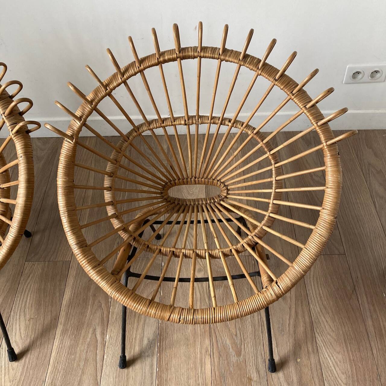 60s design rattan armchairs