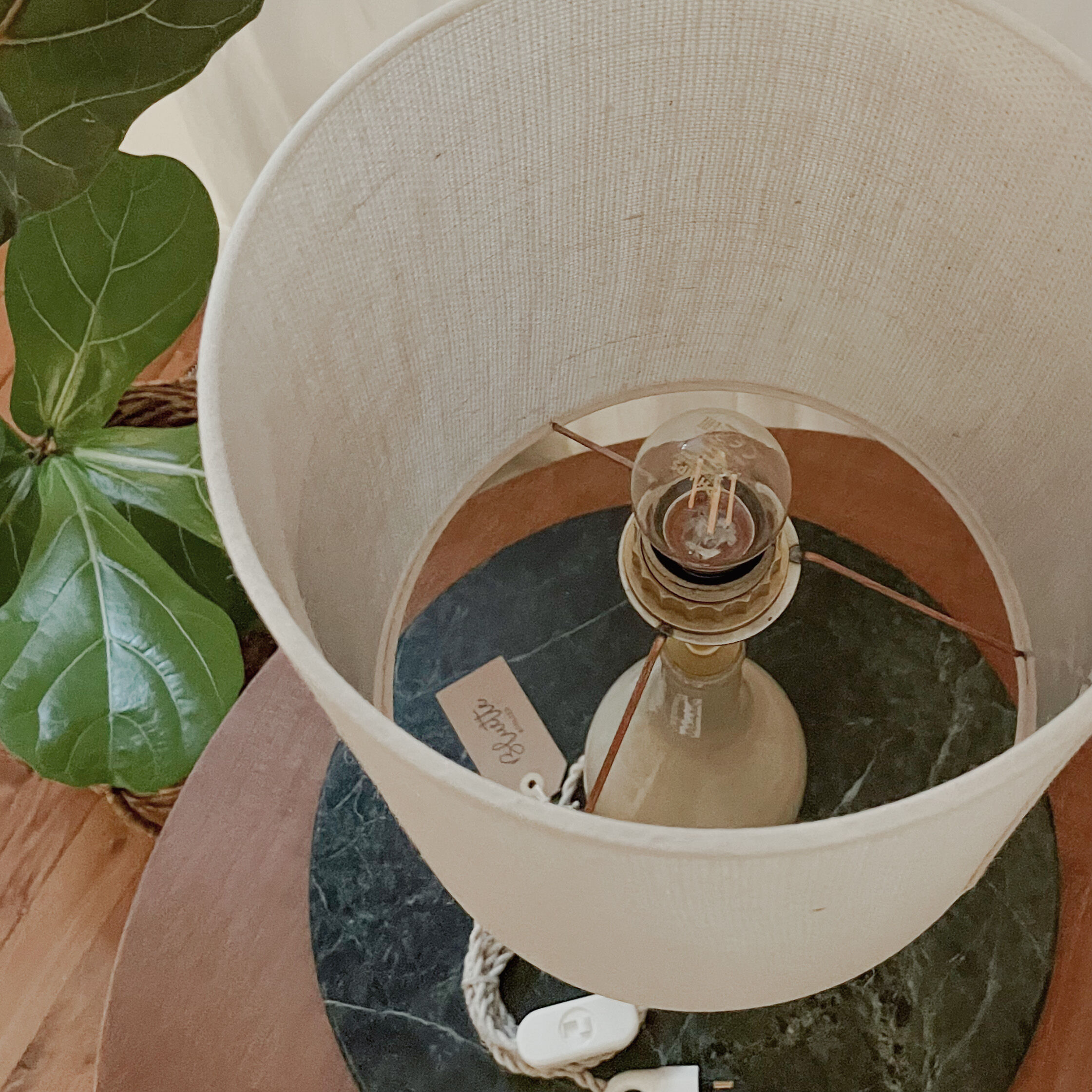 Stoneware and woven jute lamp