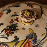 Antique French Faience Lidded Bowl Tureen Hand Painted with Flowers and Insects