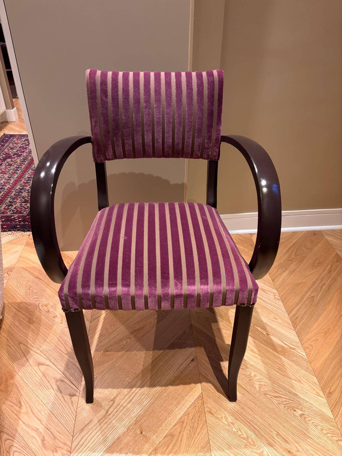4 bridge chairs covered in Pierre Frey fabric.