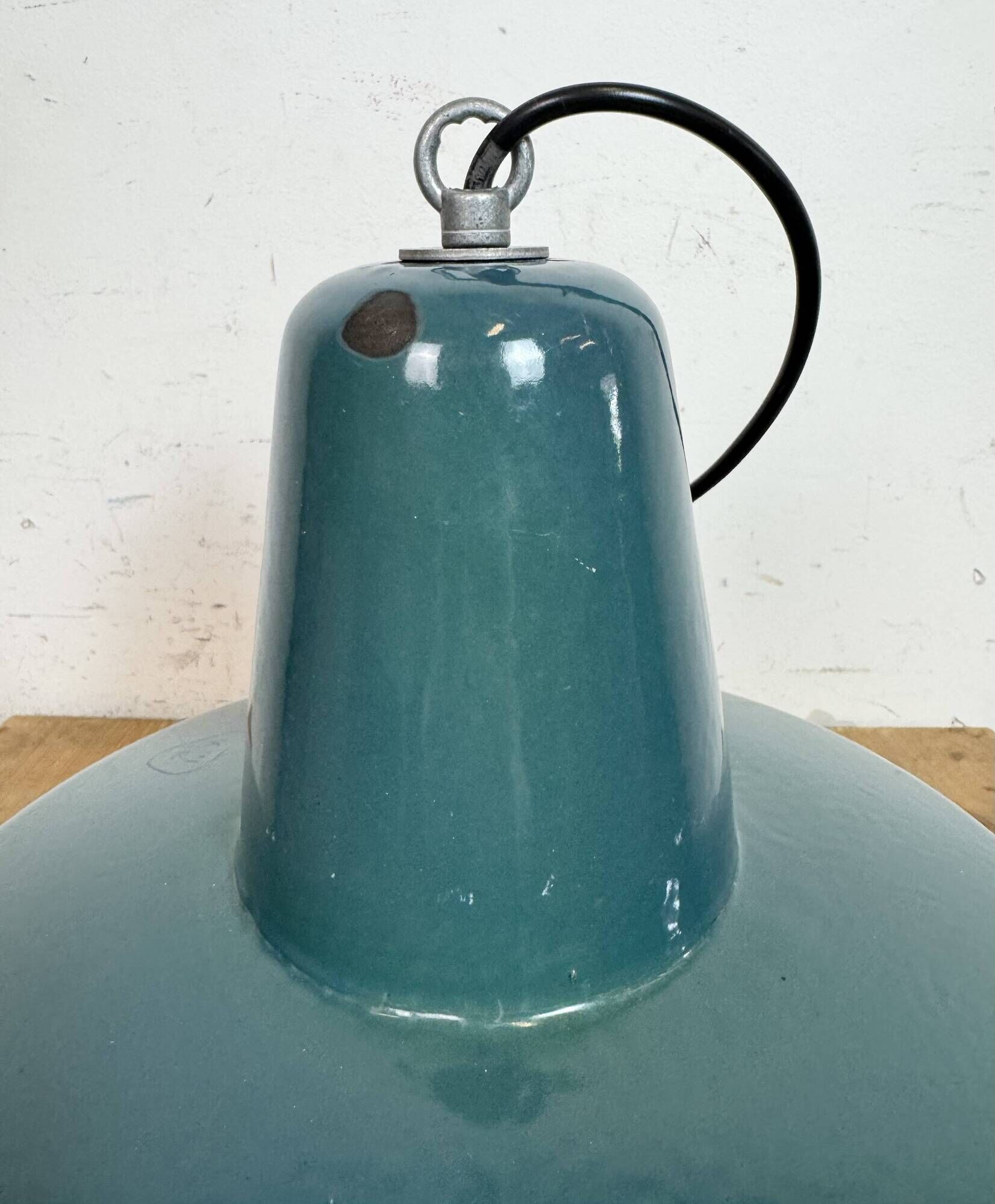 Large Industrial Petrol Enamel Factory Pendant Lamp, 1960s