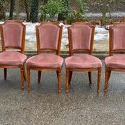 4 Louis XVI dining chairs in solid wood and pink velvet from the 20th century.