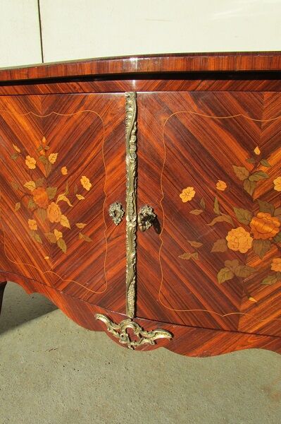 Dresser 2 doors Louis XV inlaid and painted