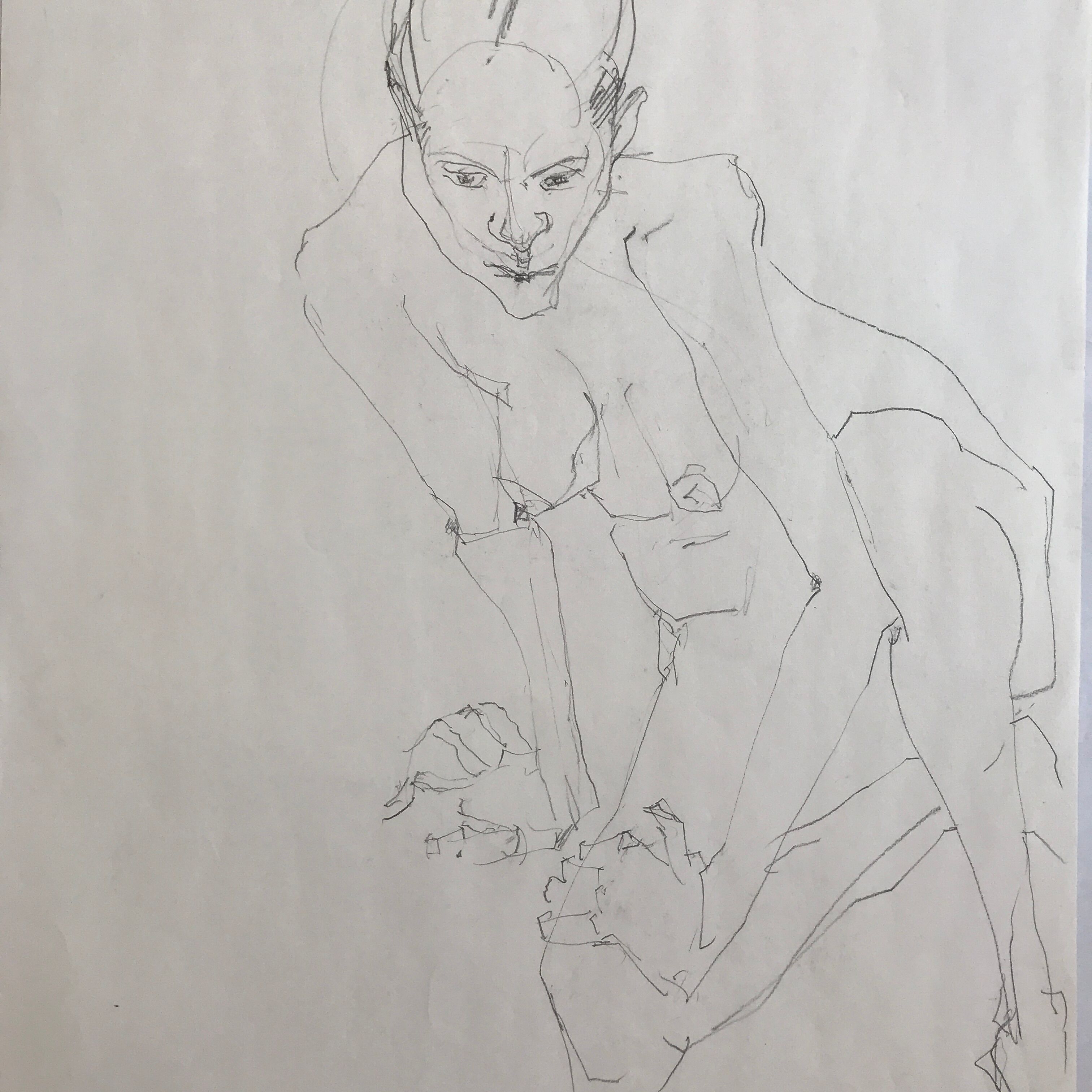 pencil sketch on paper by robert haisley, female body study, seated model