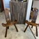 Brutalist tripod chair n1, carved solid wood, antique.