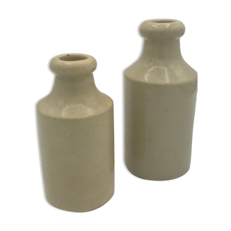 Set of 2 small stoneware bottles for mercury Bourdon Frères