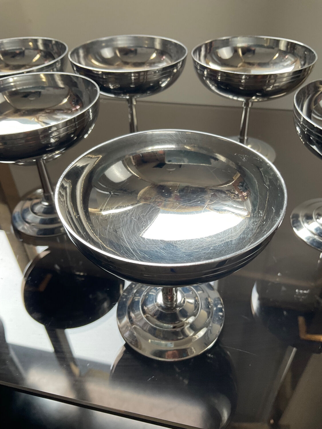 Series of 6 stainless steel ice cups by Letang Rémy 70s