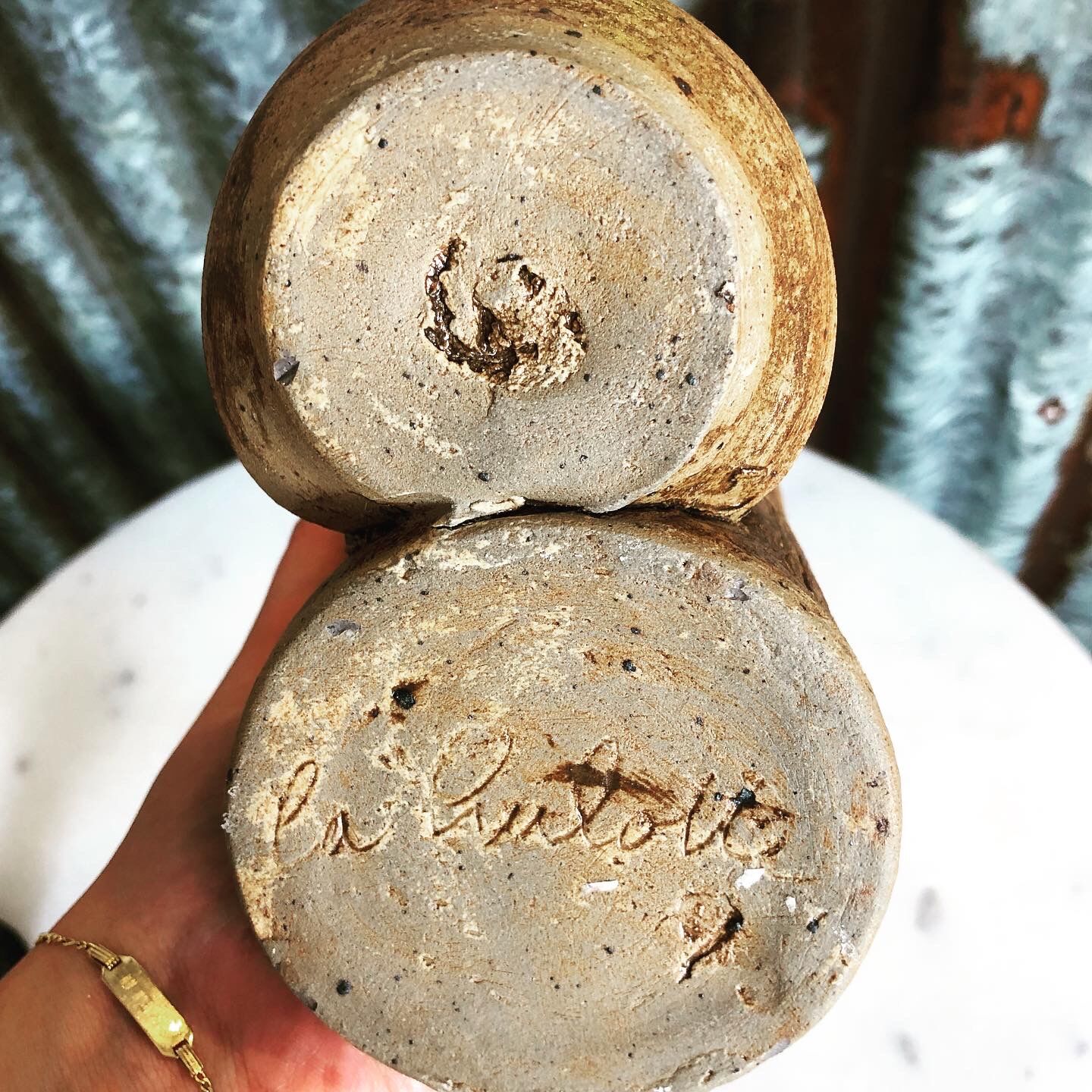 Stoneware candle holder vase