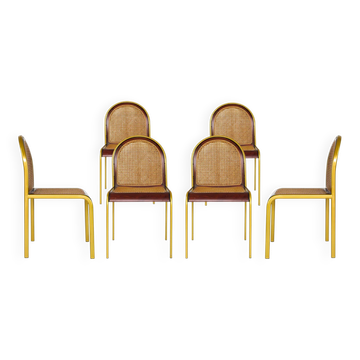 Set of 6 vintage cane & rosewood dining chairs - Italy 1970s