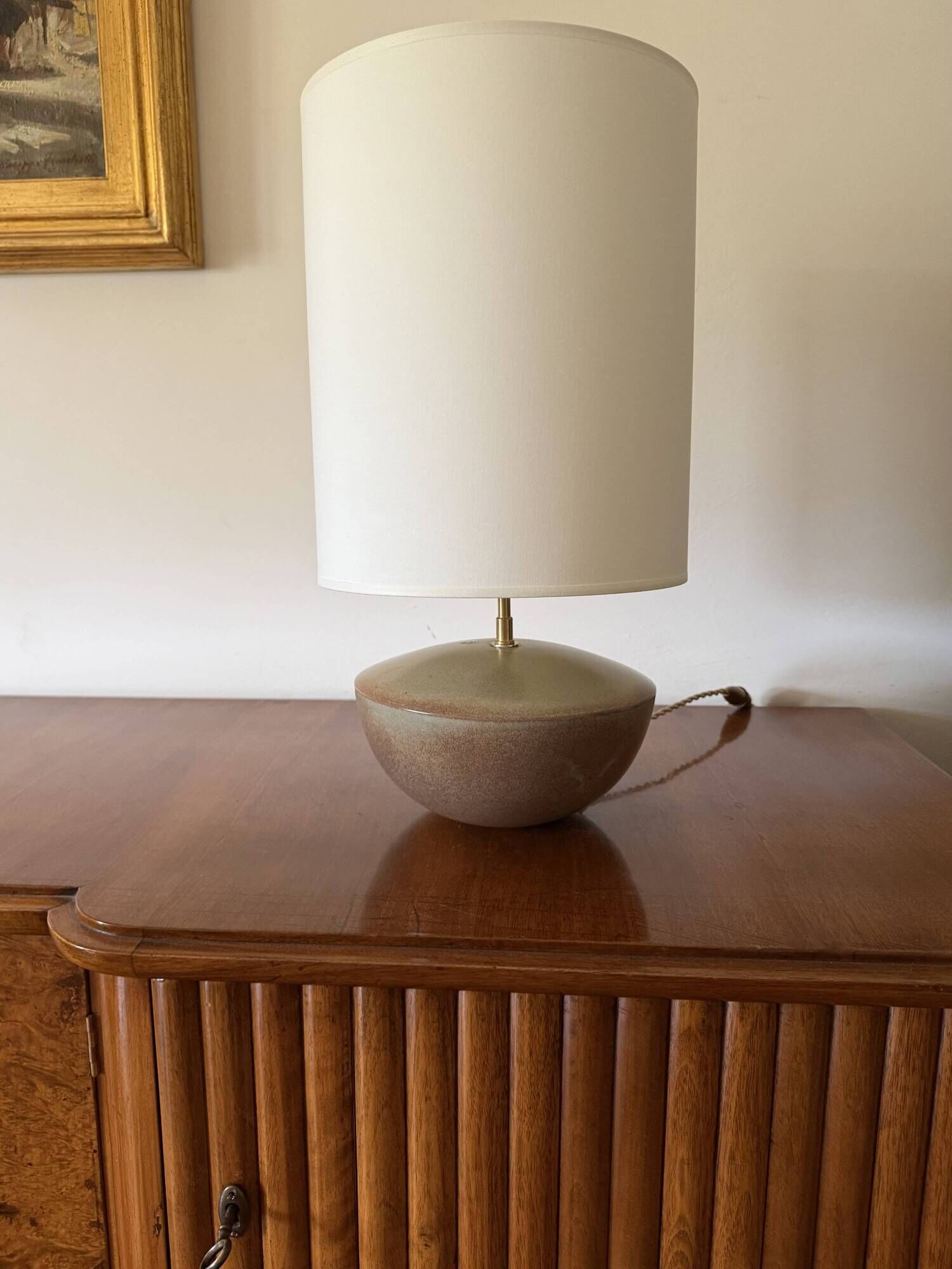 Mid-century modern green ceramic lamp base, Alain di Bin France 1960s