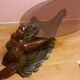 Coffee table, young woman in resin, smoked and beveled glass