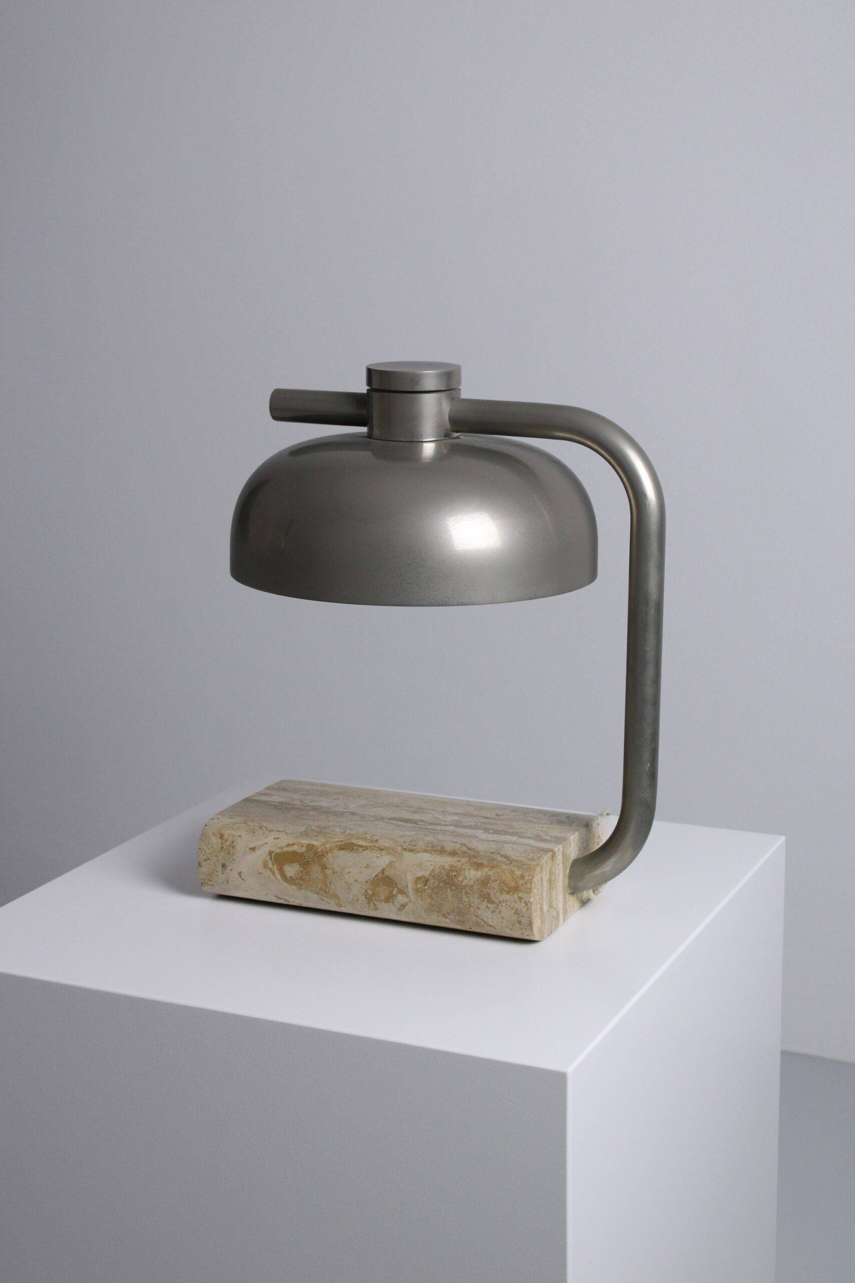 Travertine and chromed metal table lamp by Paolo Salvi, 1960s