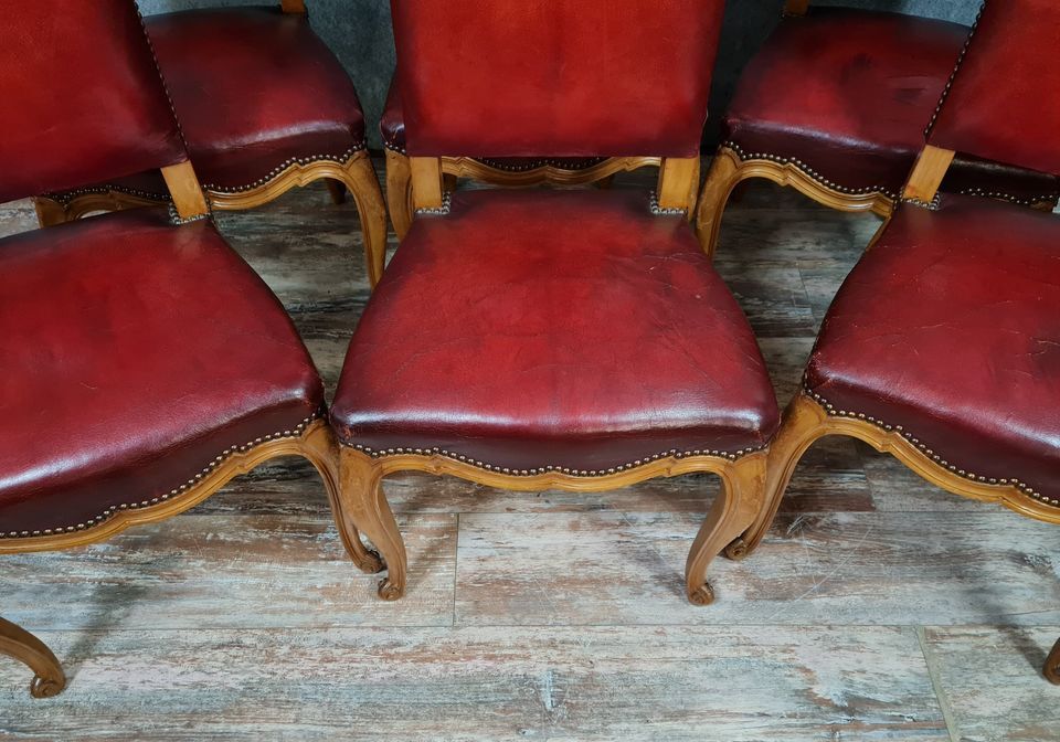 Series of 6 louis XV chairs neo-rustic in blond oak