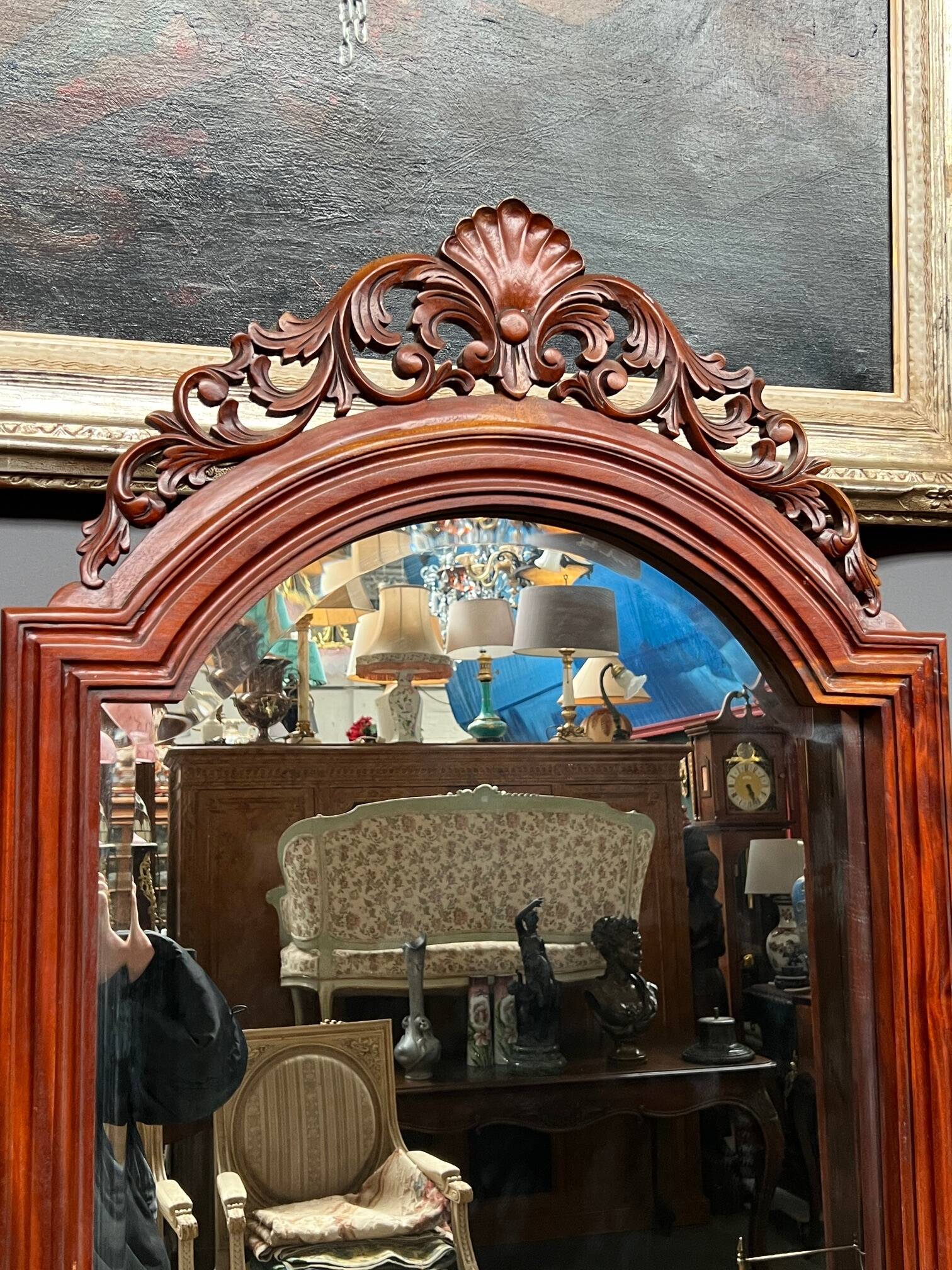 Psyche mirror. Carved solid mahogany.