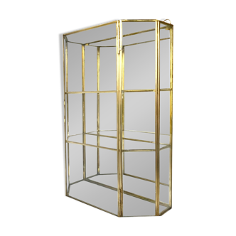 Small vintage display case in clear glass, mirrored glass and brass