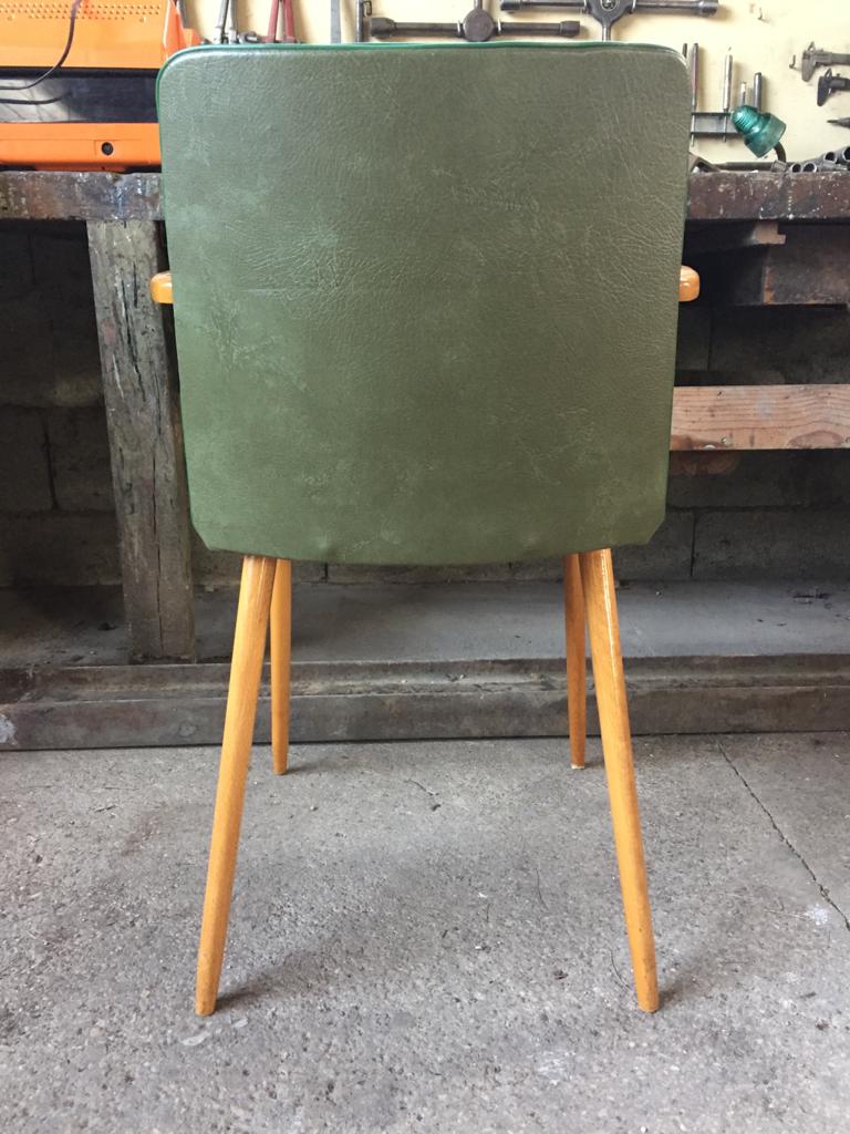 Chair in green skaï and wood 60s