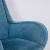 Blue velvet armchair, beech base. 1950s.
