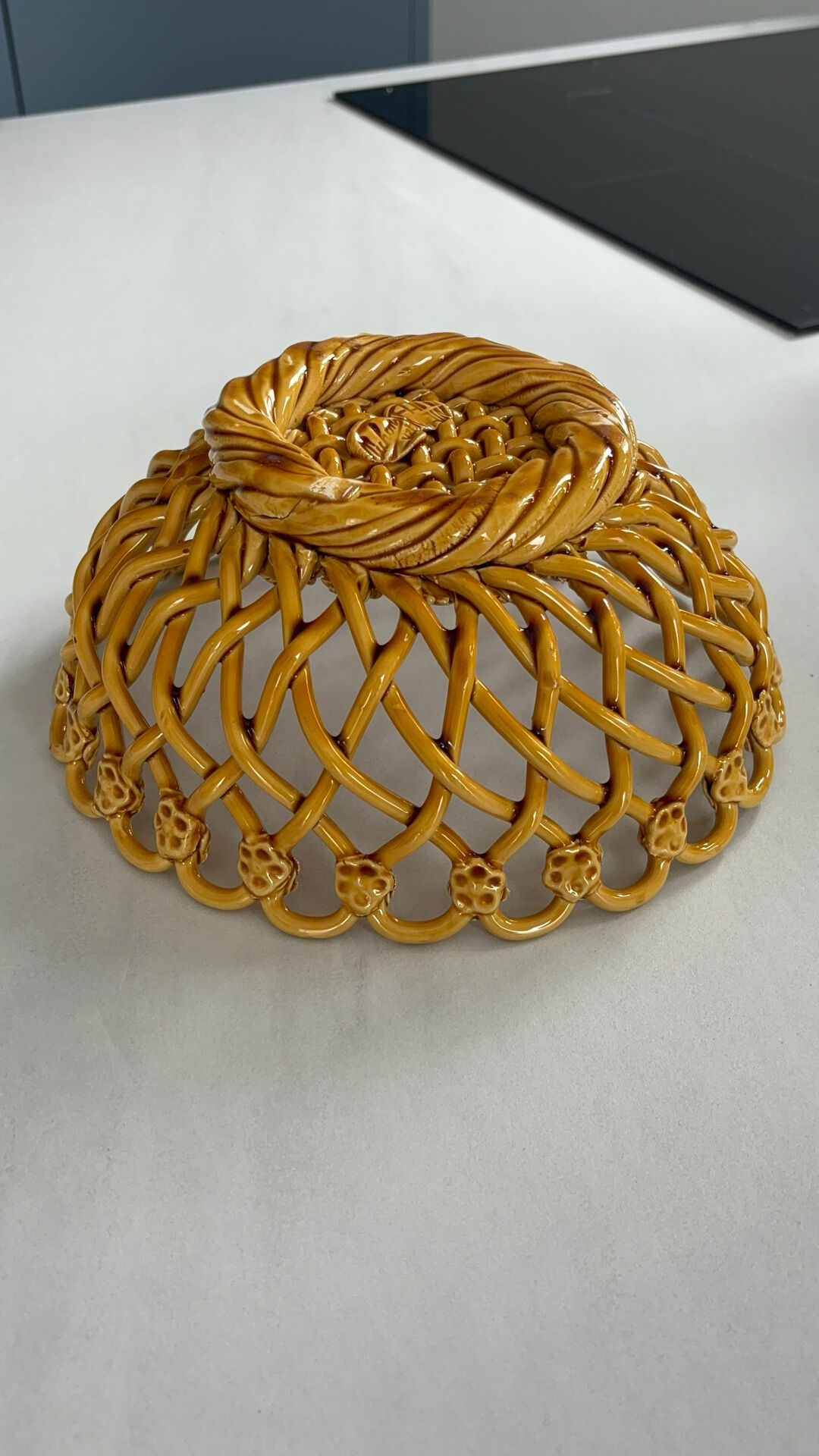 Pichon Uzès handmade ceramic basket – Yellow ochre openwork basket