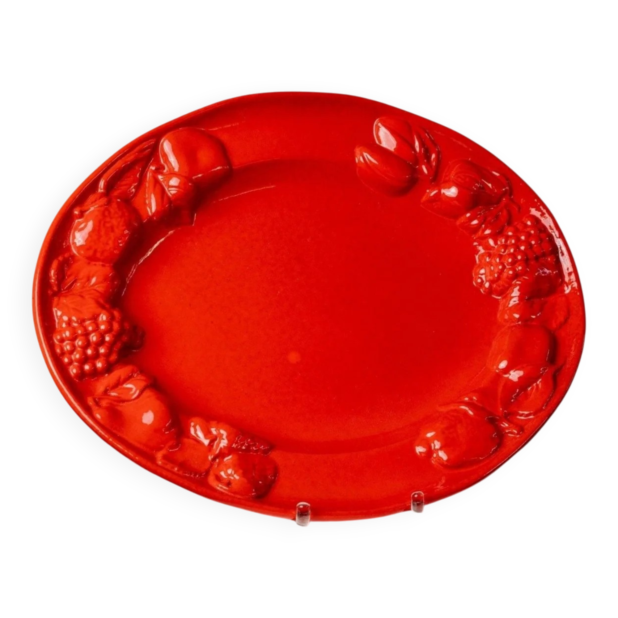 XL red ceramic plate oval 1980s - fruit relief - Mid Century design - Italian craftsmanship