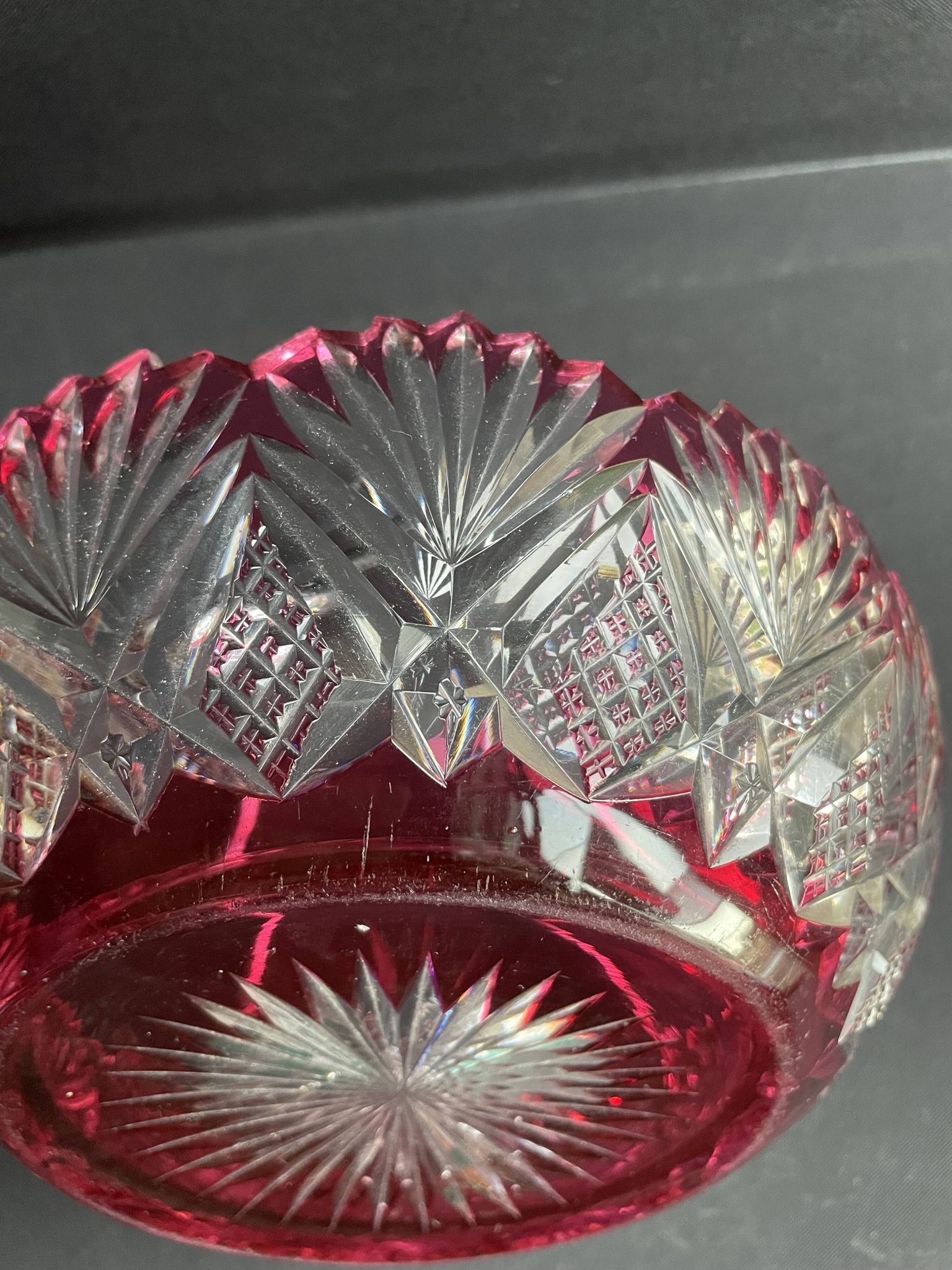 Overlay cut crystal salad bowl