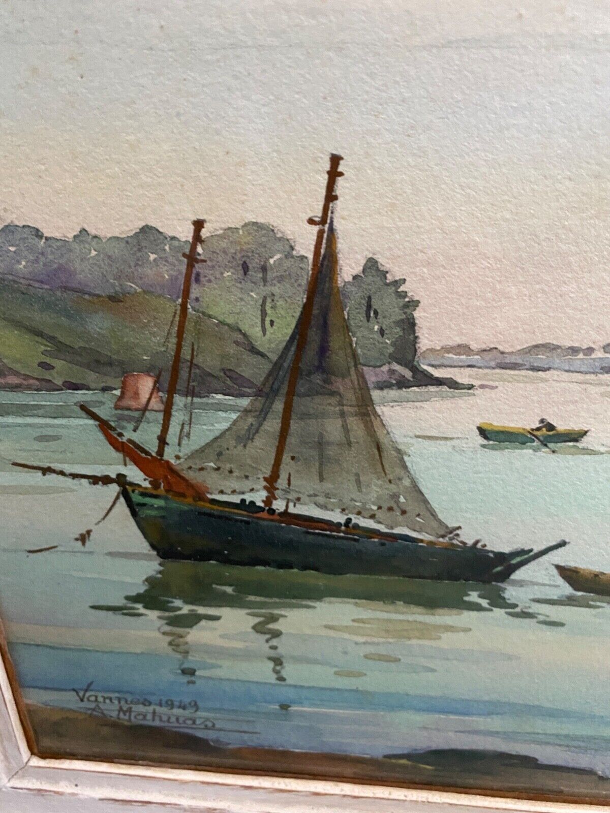 Watercolor on paper by andré mahuas vannes port de pêche 1949