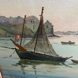 Watercolor on paper by andré mahuas vannes port de pêche 1949