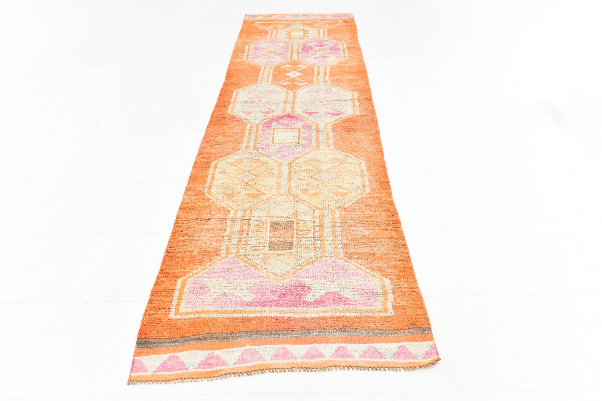 3x13 Pale Orange Vintage Runner Rug, 94x381Cm