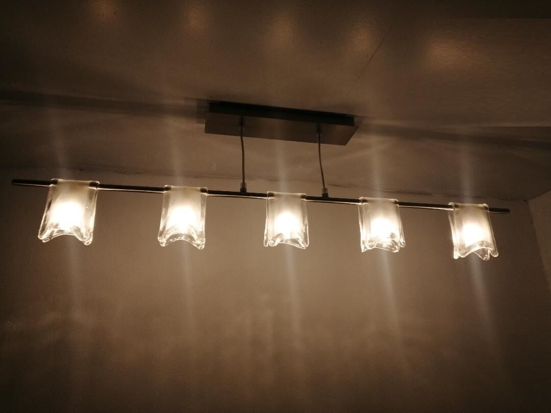 80's chrome chandelier with murano lampshades