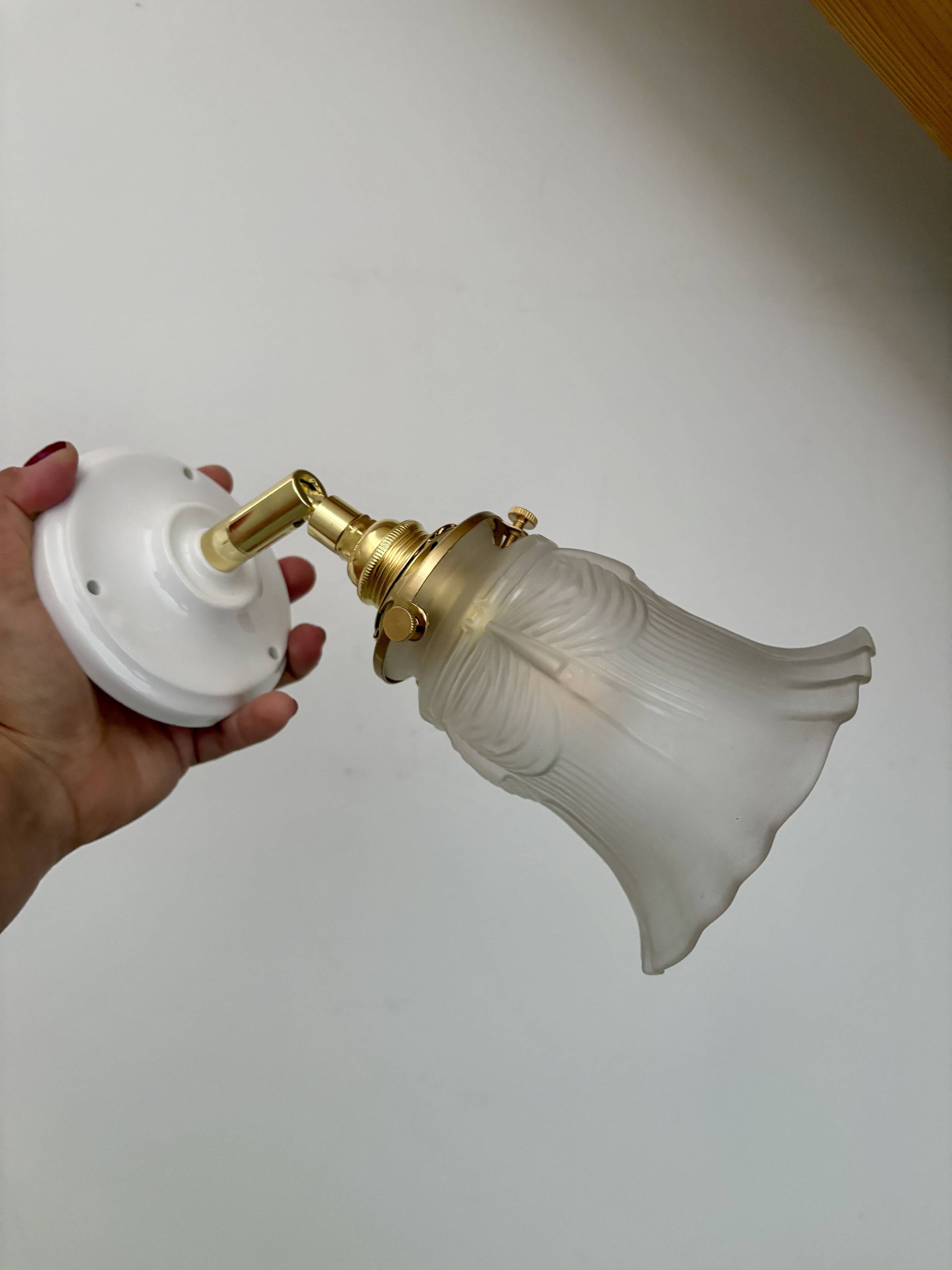 Vintage frosted glass tulip wall lamp