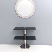 Postmodern Chromed Metal Console Table with Two Smoked Glass Shelves, Italy