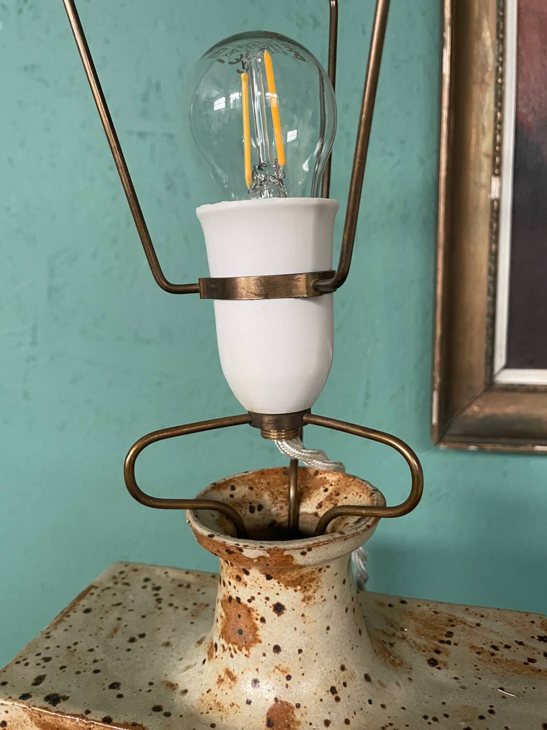 Danish Mid-Century Modern Pottery Table Lamp with Abstract Design 1975