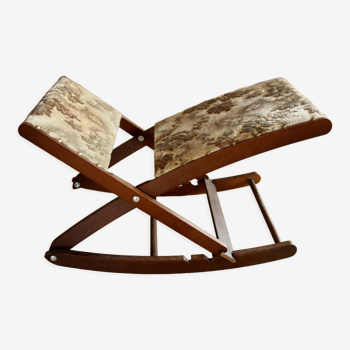 Tabouret à bascule en bois et tissu réglable 3 directions et pliable, vintage des années 1970