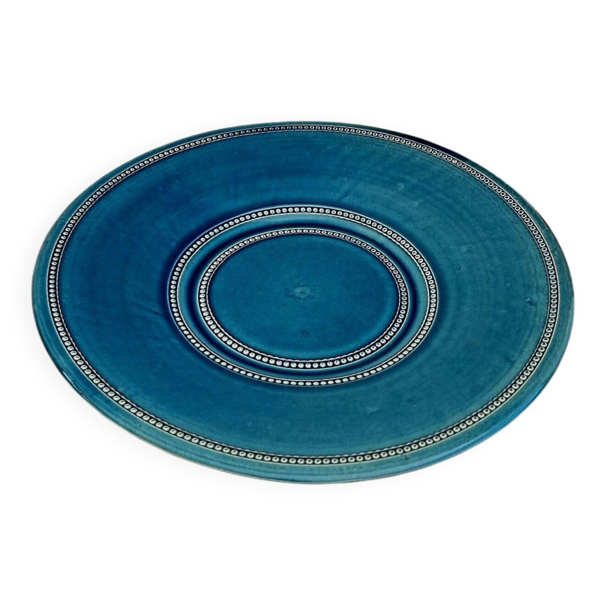 Large presentation plate Pichon Uzès Louis XVI Perlé blue